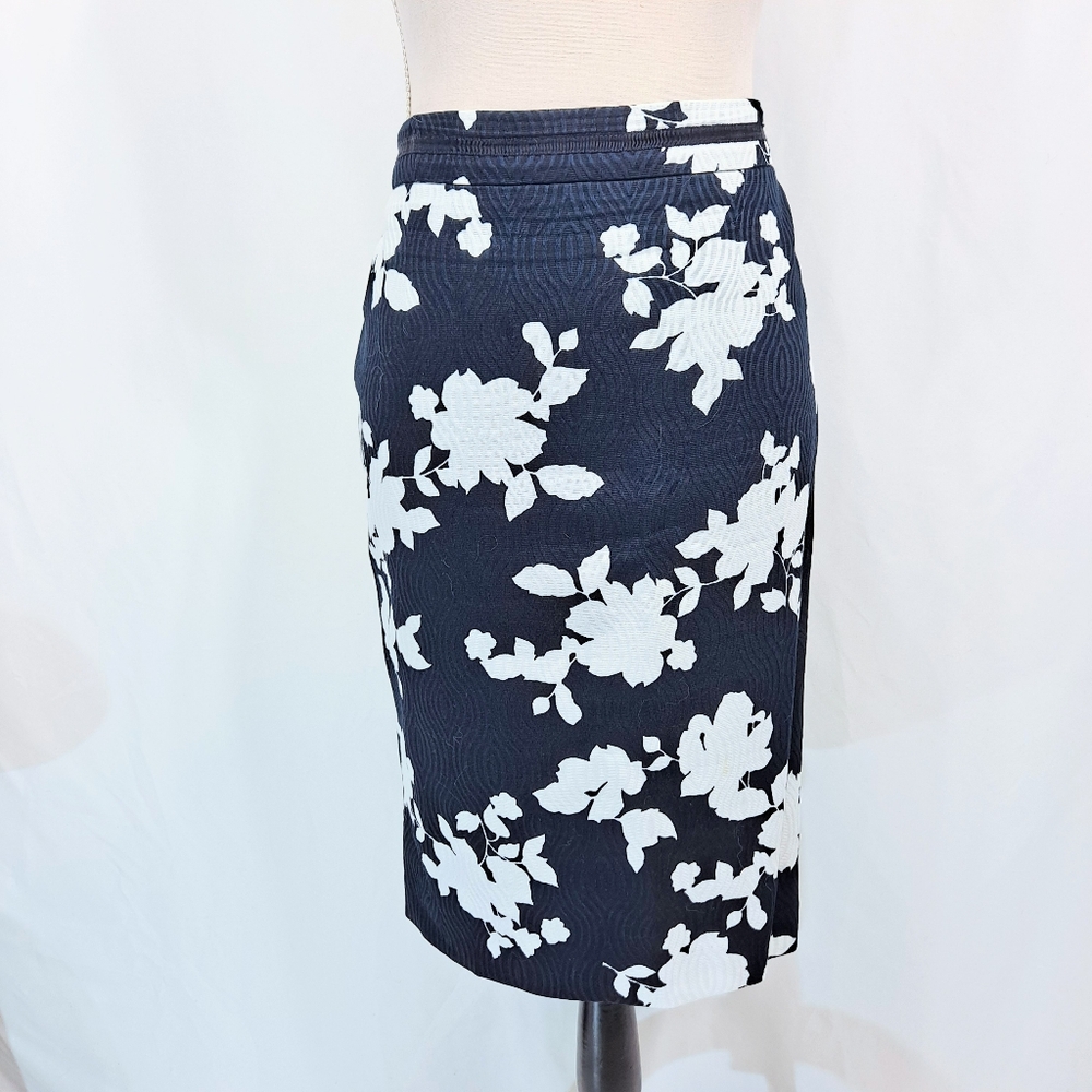 Talbots Navy Blue Floral Pencil Skirt